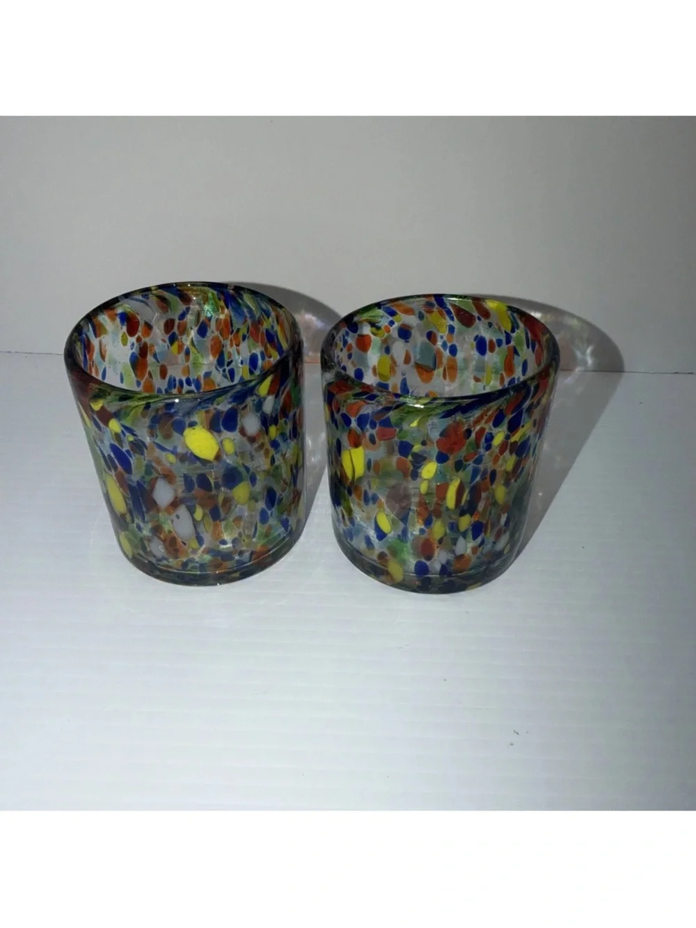 Confetti Low Ball Glasses Thick Hand Blown Glass Set Of Two Vintage